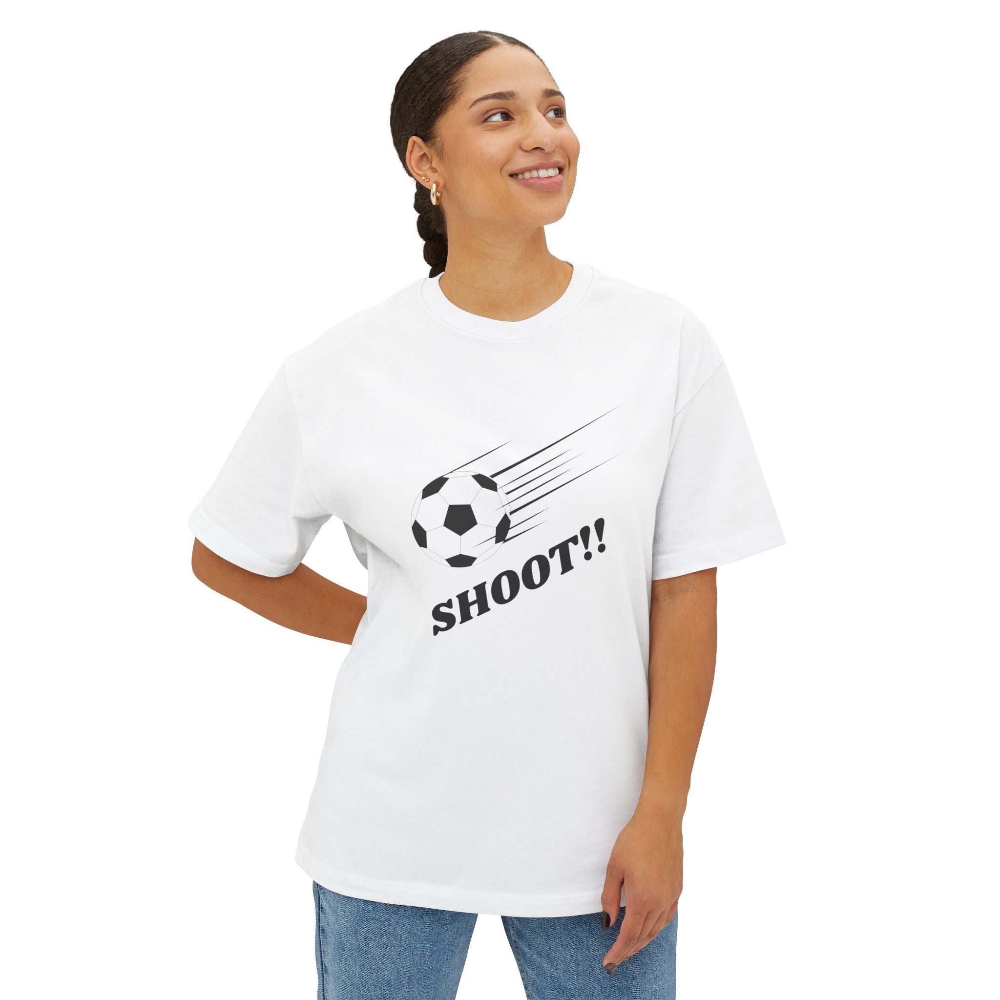 Football "Shoot" Graphic Tee — Oversized Boxy Soccer-Style Shirt
