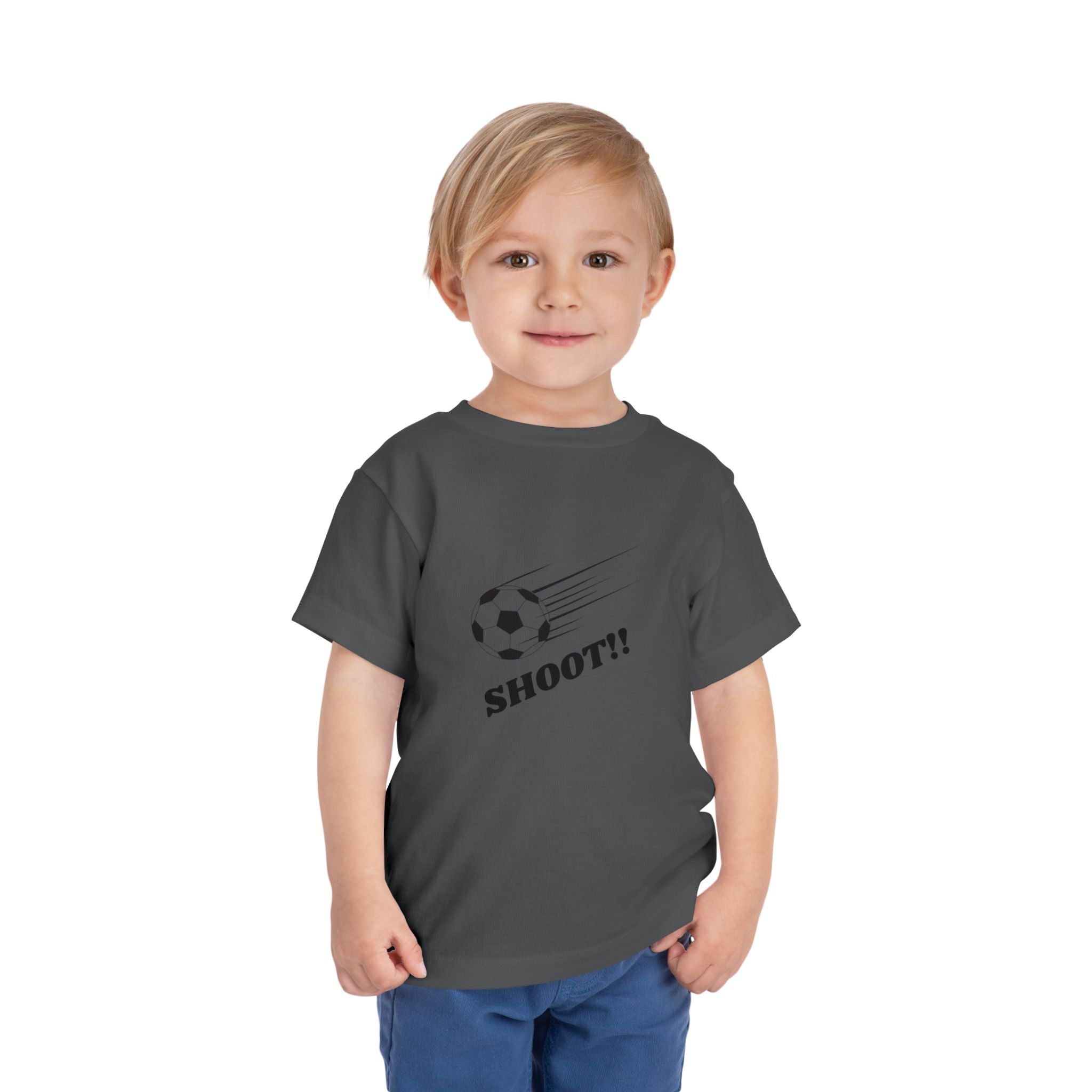 Toddler Tee — "Football Says Shoot" Kids Football Short Sleeve Shirt
