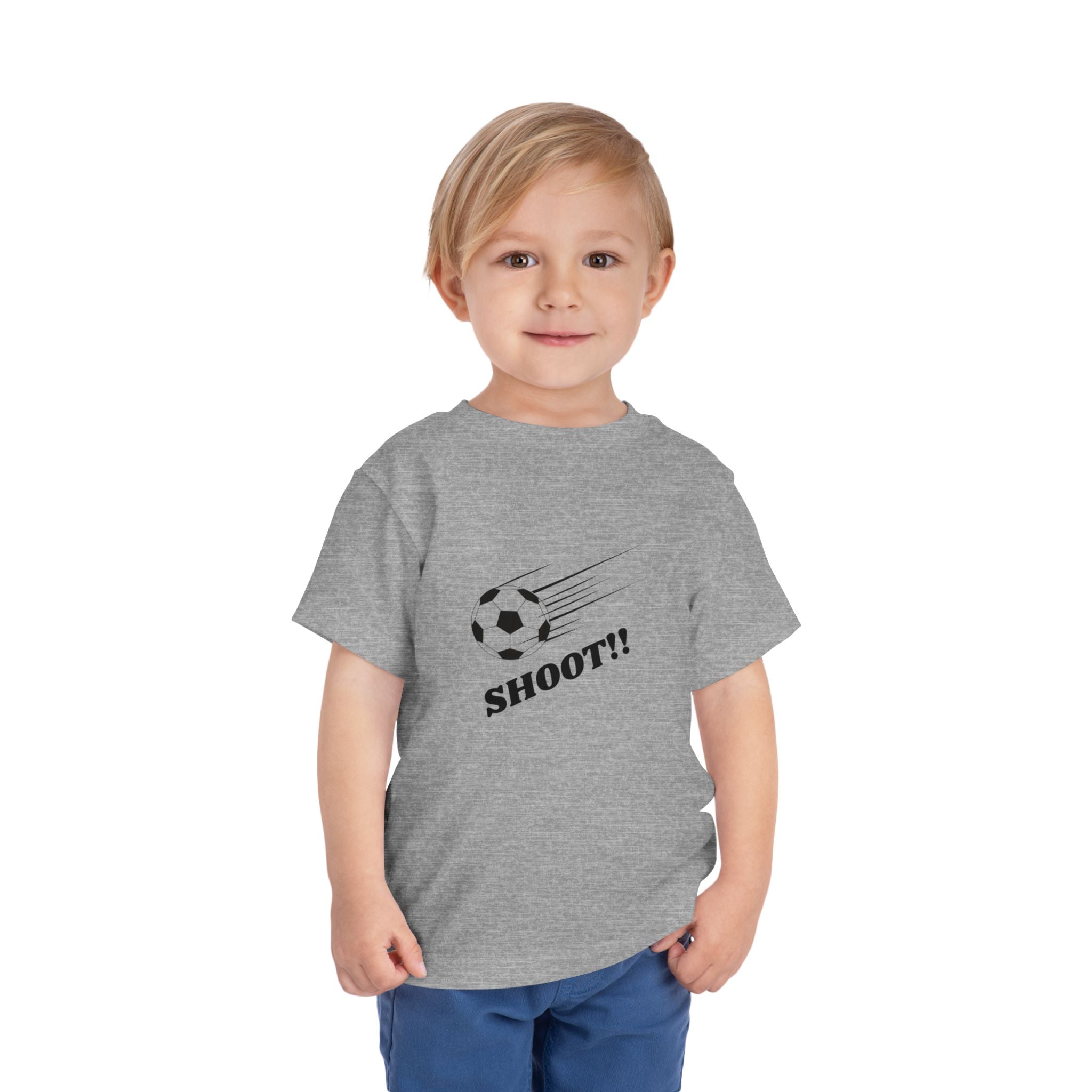 Toddler Tee — "Football Says Shoot" Kids Football Short Sleeve Shirt