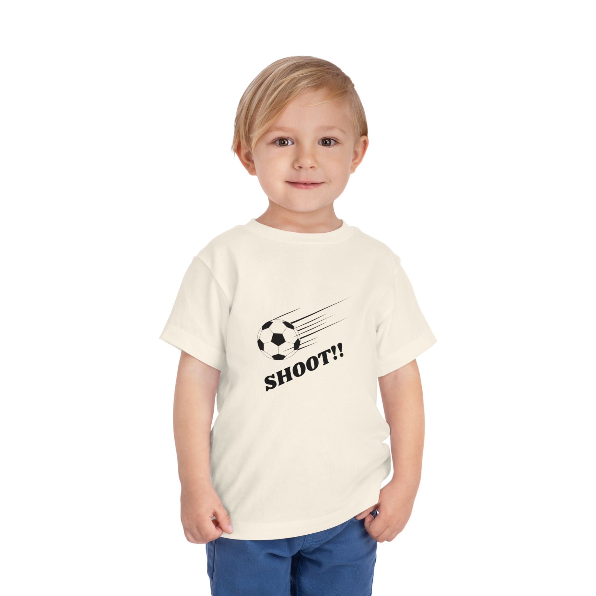 Toddler Tee — "Football Says Shoot" Kids Football Short Sleeve Shirt
