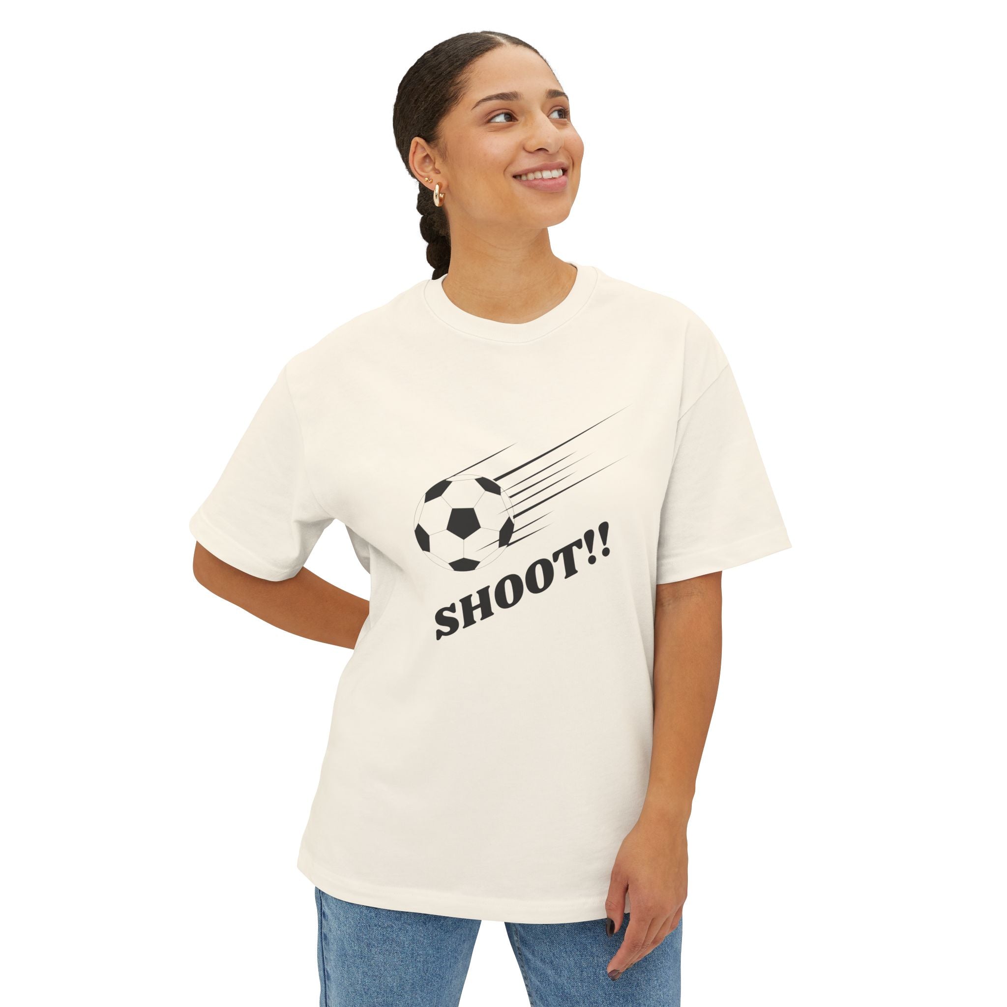 Football "Shoot" Graphic Tee — Oversized Boxy Soccer-Style Shirt