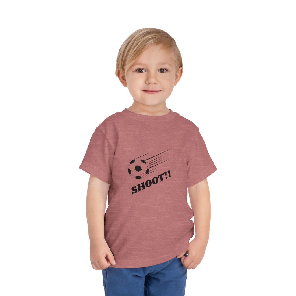 Toddler Tee — "Football Says Shoot" Kids Football Short Sleeve Shirt