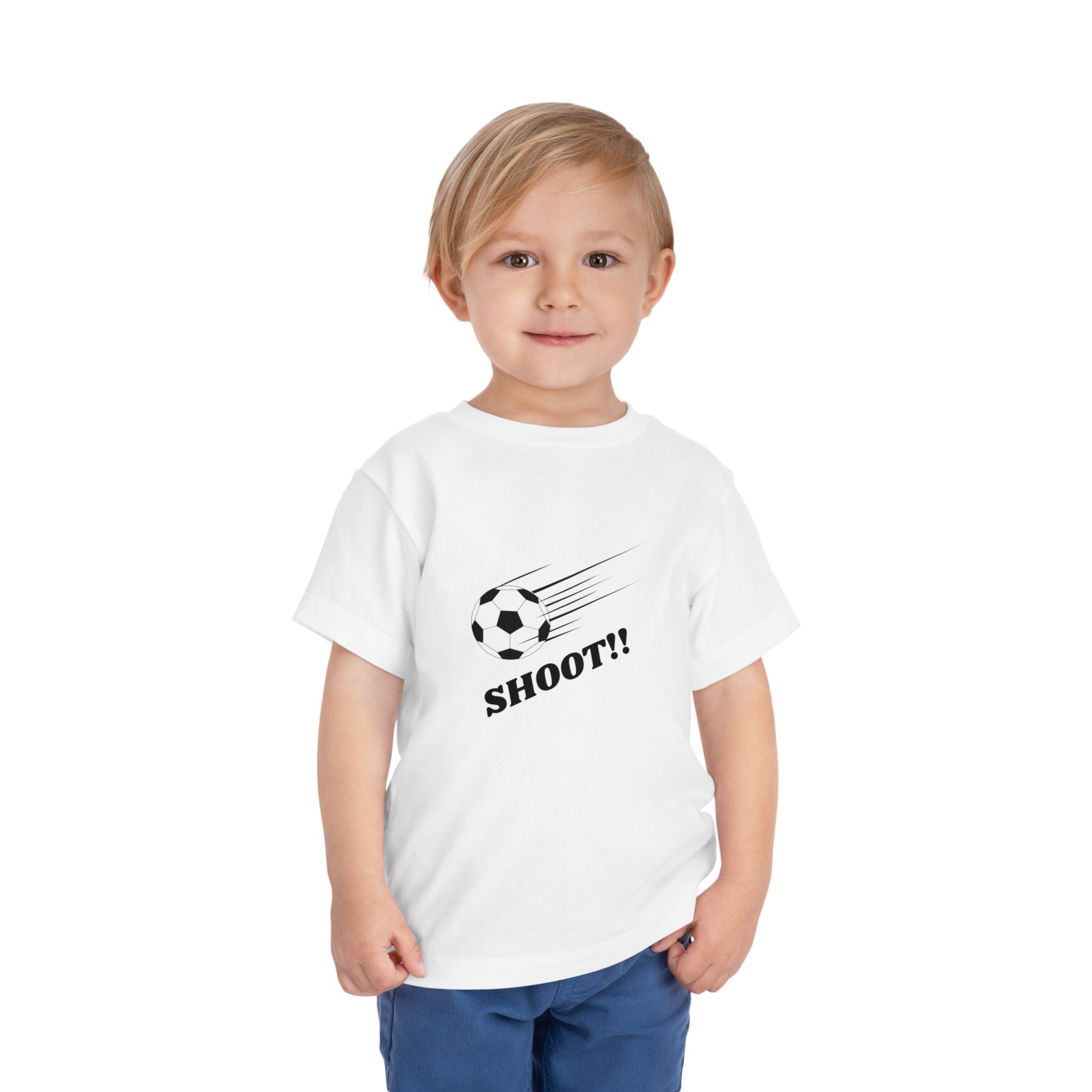 Toddler Tee — "Football Says Shoot" Kids Football Short Sleeve Shirt