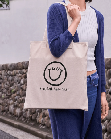 Smiley Premium Canvas Tote Bag | Cute Minimal Aesthetic | Everyday Carry