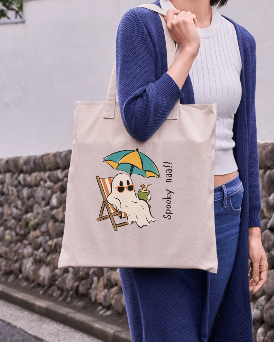 Spooky Naa Tote Bag | Cute Funny Ghost Aesthetic Canvas Bag