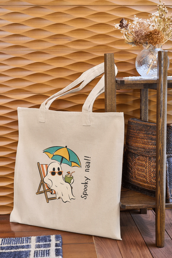 Spooky Naa Tote Bag | Cute Funny Ghost Aesthetic Canvas Bag