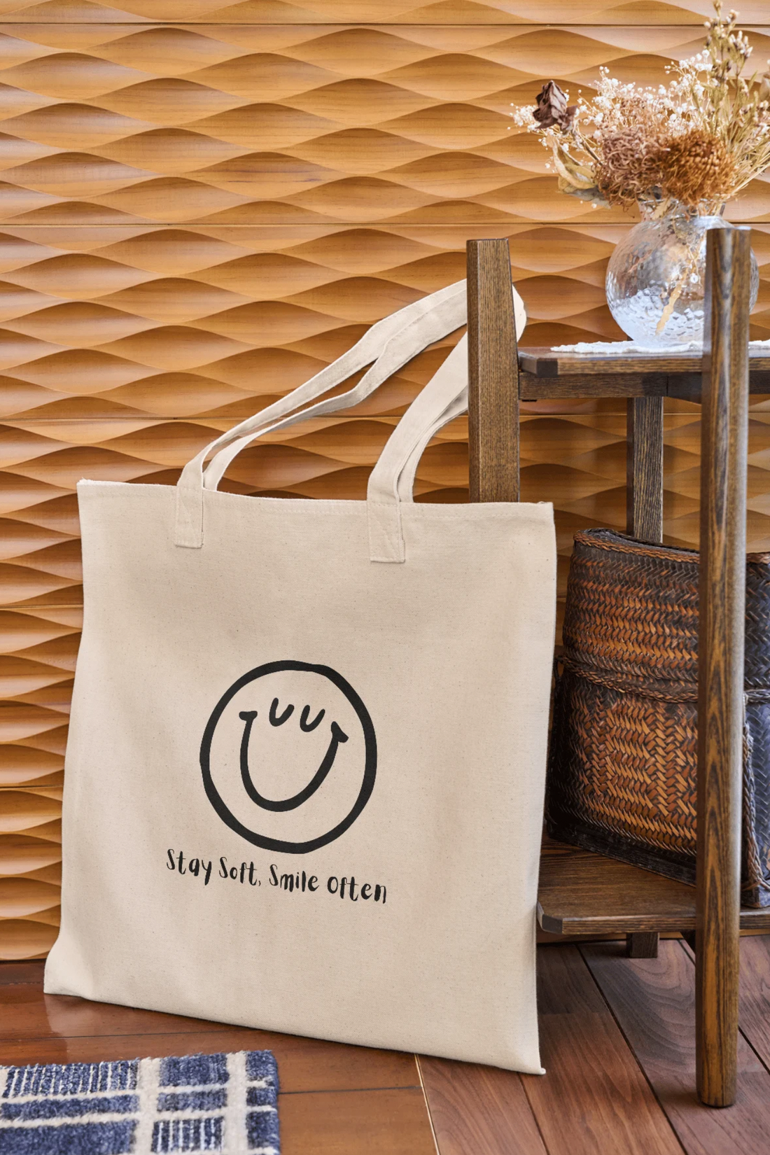 Smiley Premium Canvas Tote Bag | Cute Minimal Aesthetic | Everyday Carry
