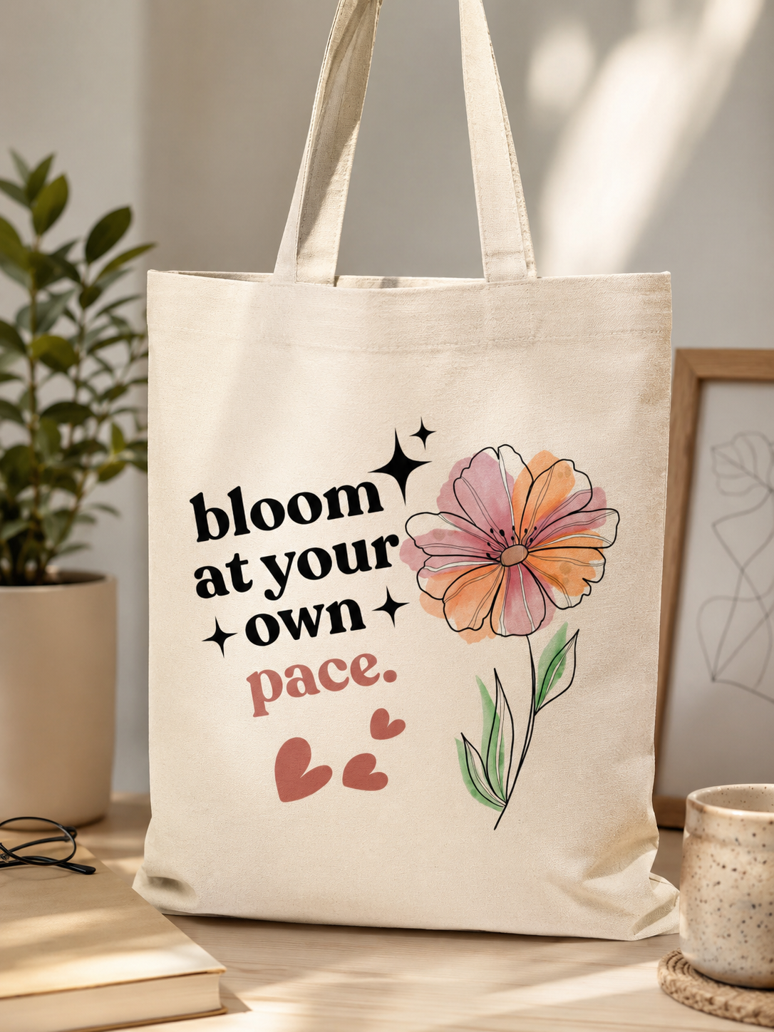 Wildflower Canvas Tote Bag | Minimal Floral Tote