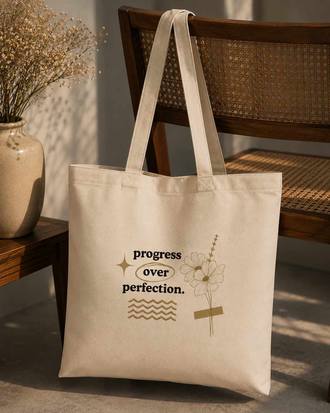 Wildflower Canvas Tote Bag | Minimal Floral Tote