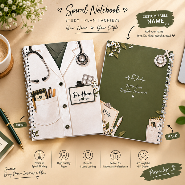 Personalized Doctor’s Spiral Notebook | Custom Name A4 Notebook | Premium Hard Cover