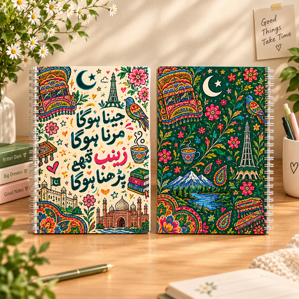 Personalized Pakistani Art Spiral Notebook – Custom Name A4 Notebook with Premium Folk Art Cover
