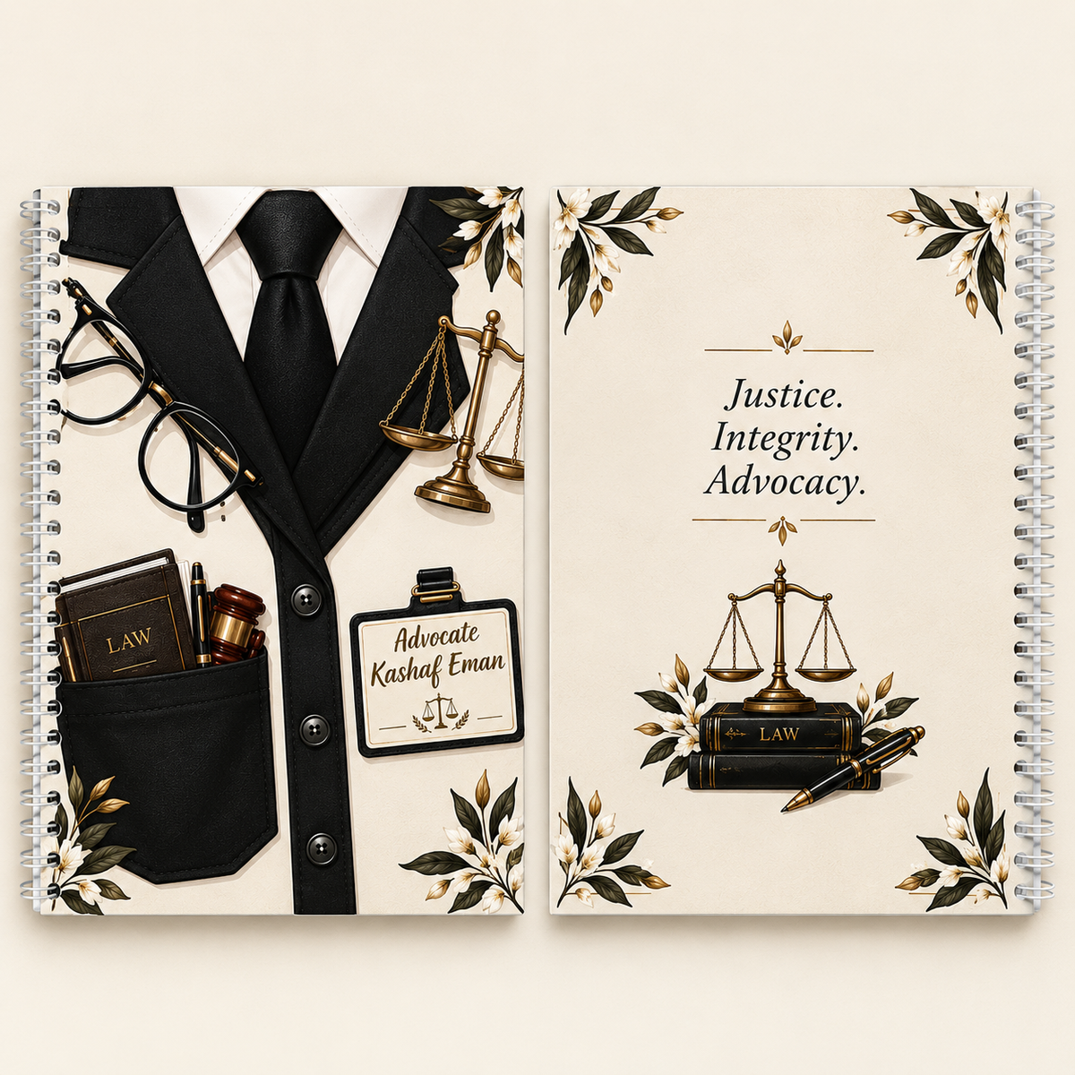 Personalized Law A4 Spiral Notebook – Custom Name | Legal-Themed Design