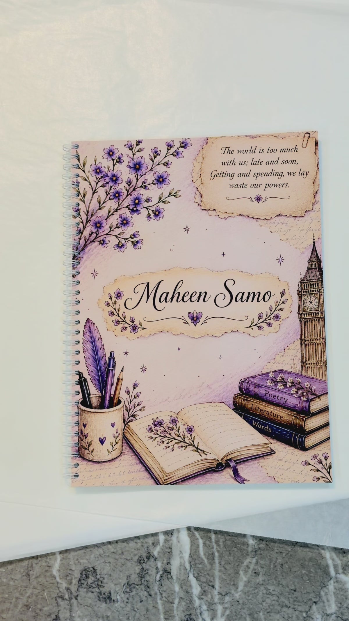 Personalized Floral Aesthetic A4 Spiral Notebook – Custom Name